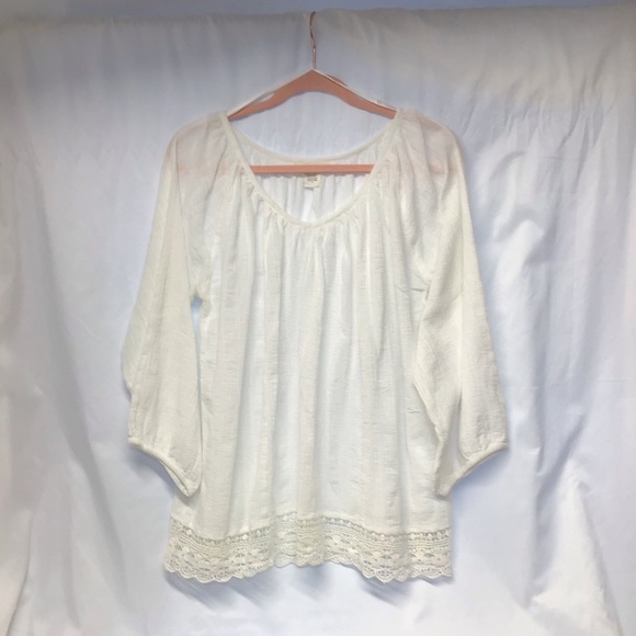 Billabong boho white cotton blouse peasant blouse with long sleeves crochet trim - Picture 6 of 16